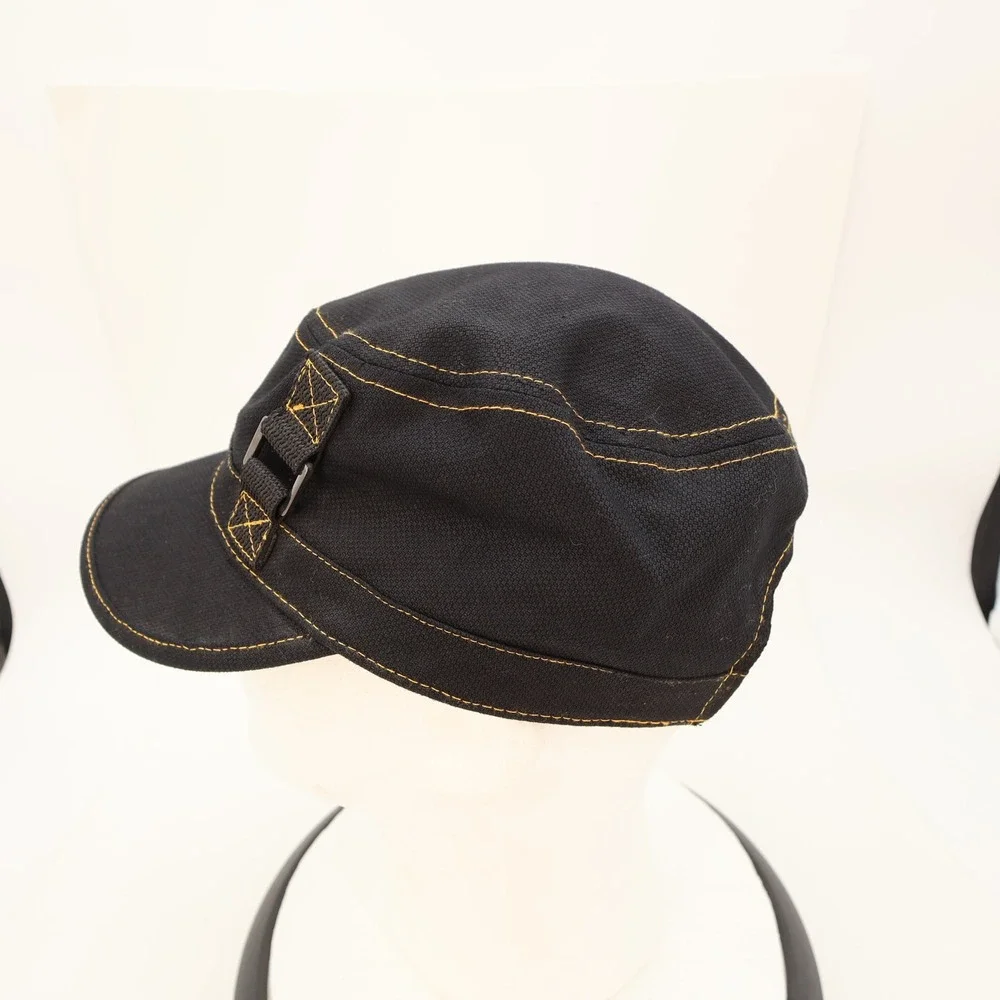 Harley Davidson Mens Black Canvas Military Cadet Hat Orange Contrast Stitching